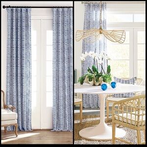 Ballard Designs Hatch Stripe Linen Blend Luxury Drapery 2 Panels Indigo 50x84